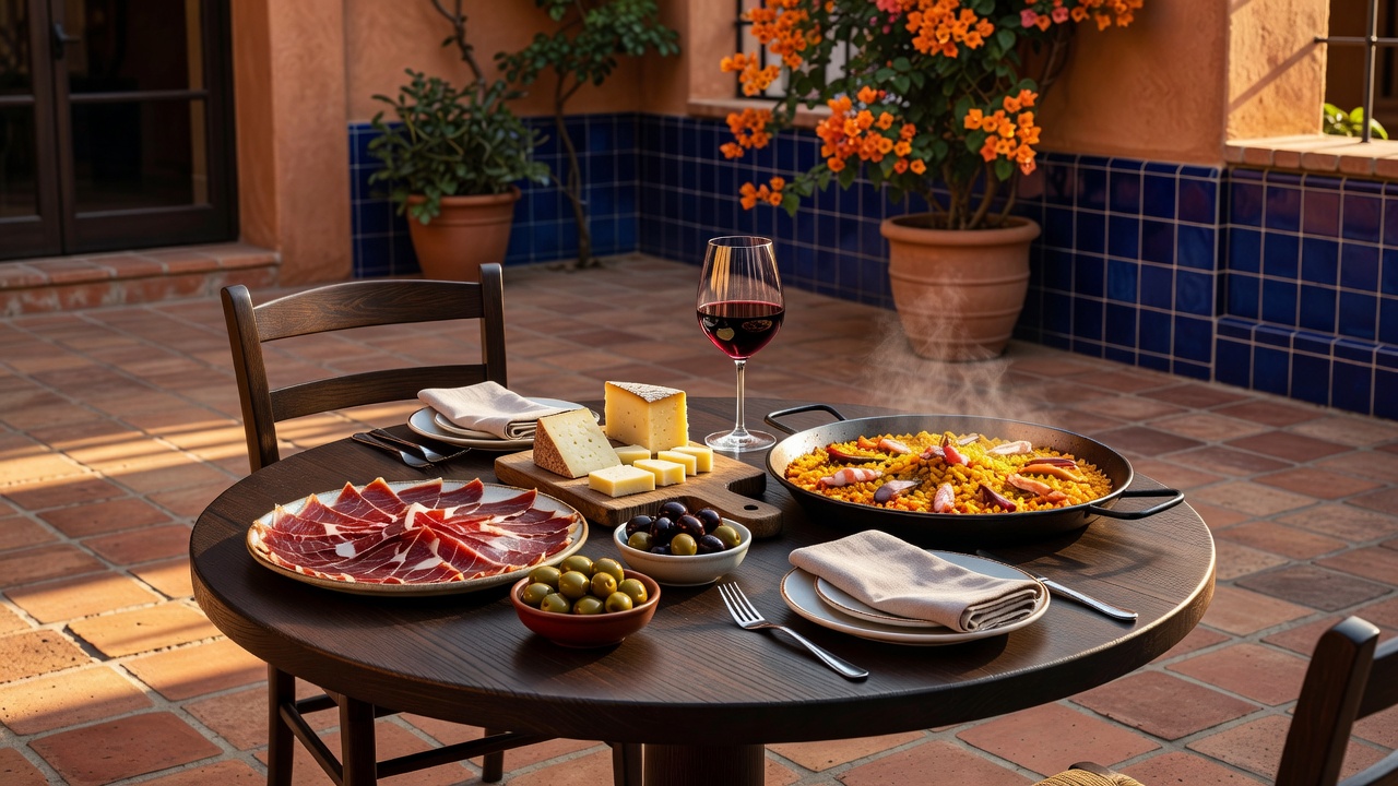 Tapas y vino en patio español